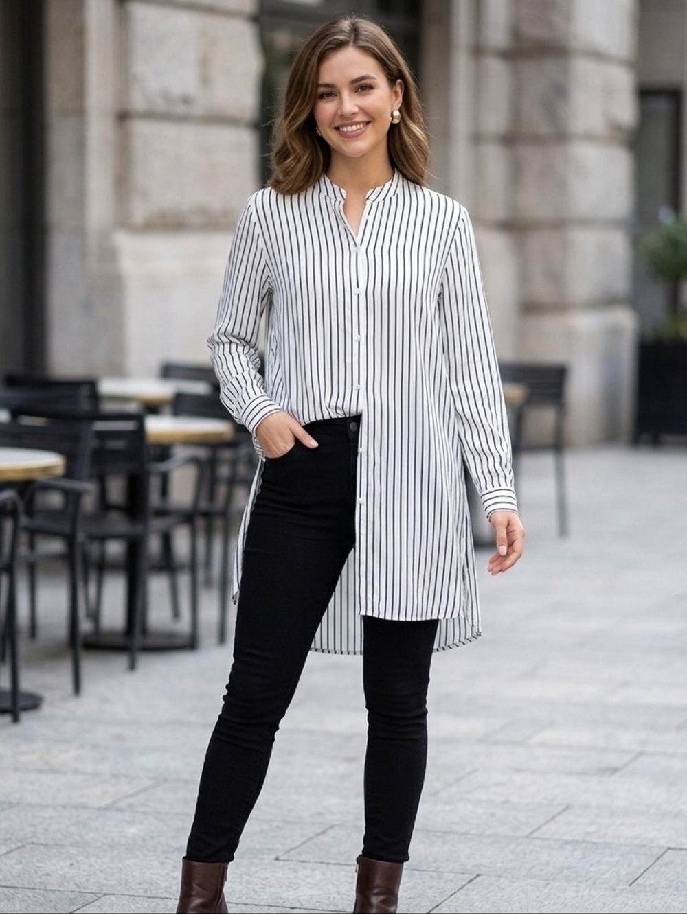 Sj Style Usa striped blouse long sleeve buttons on the front size medium
